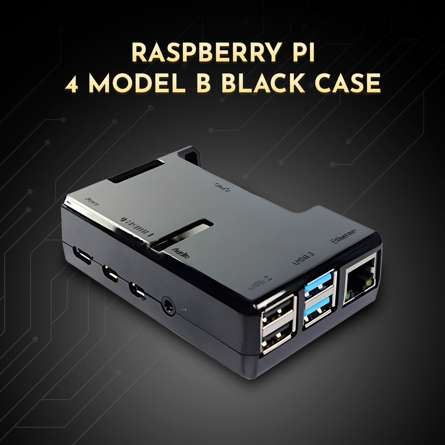 Raspberry Pi 4 Model B Black Case - Access to All Ports RoHS Compliant