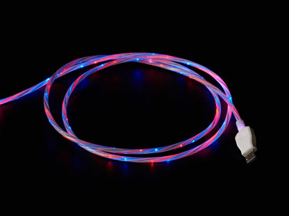USB Micro B Cable with Blue and Red LEDs - 1 Meter