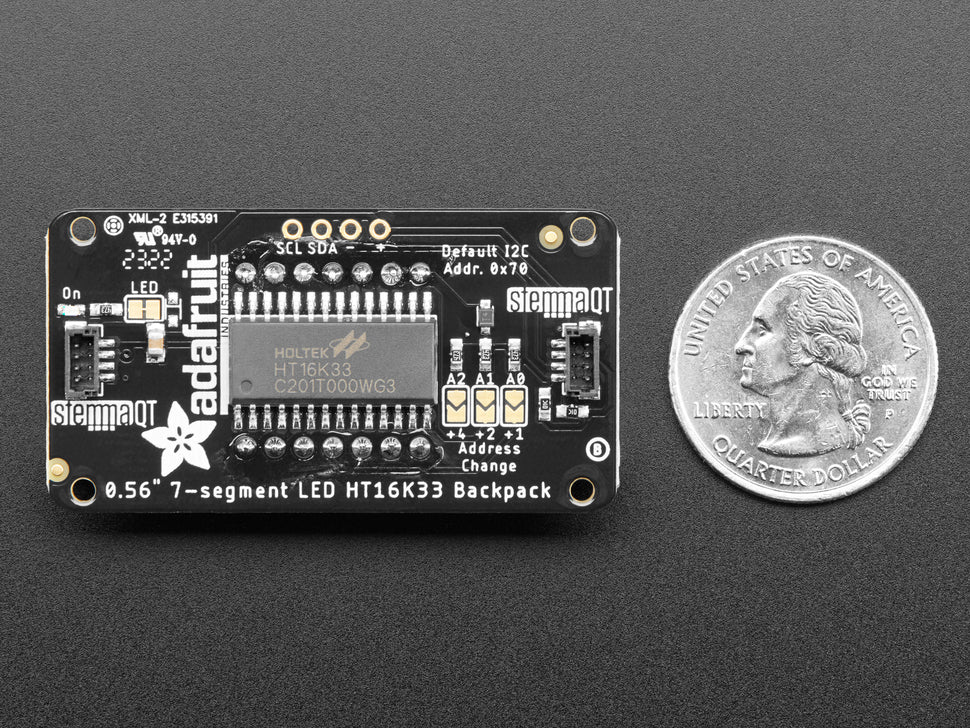 Assembled Adafruit 0.56" 4-Digit 7-Segment Display - w/ I2C Backpack QT - Yellow