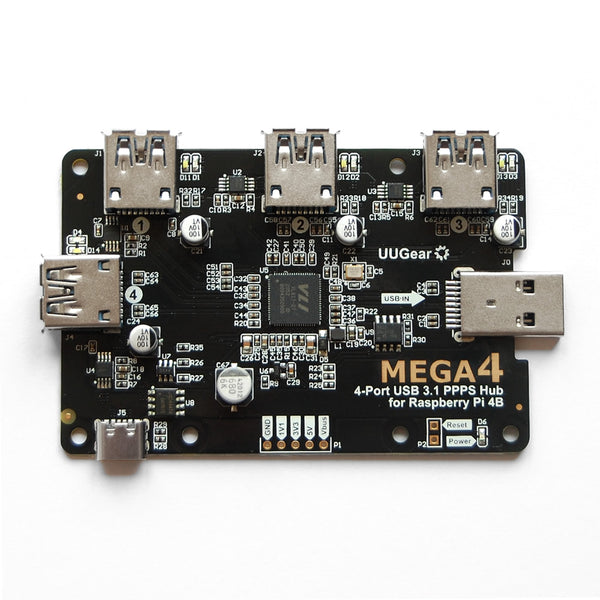 MEGA4: 4-Port USB 3.1 PPPS Hub For Raspberry Pi 4B