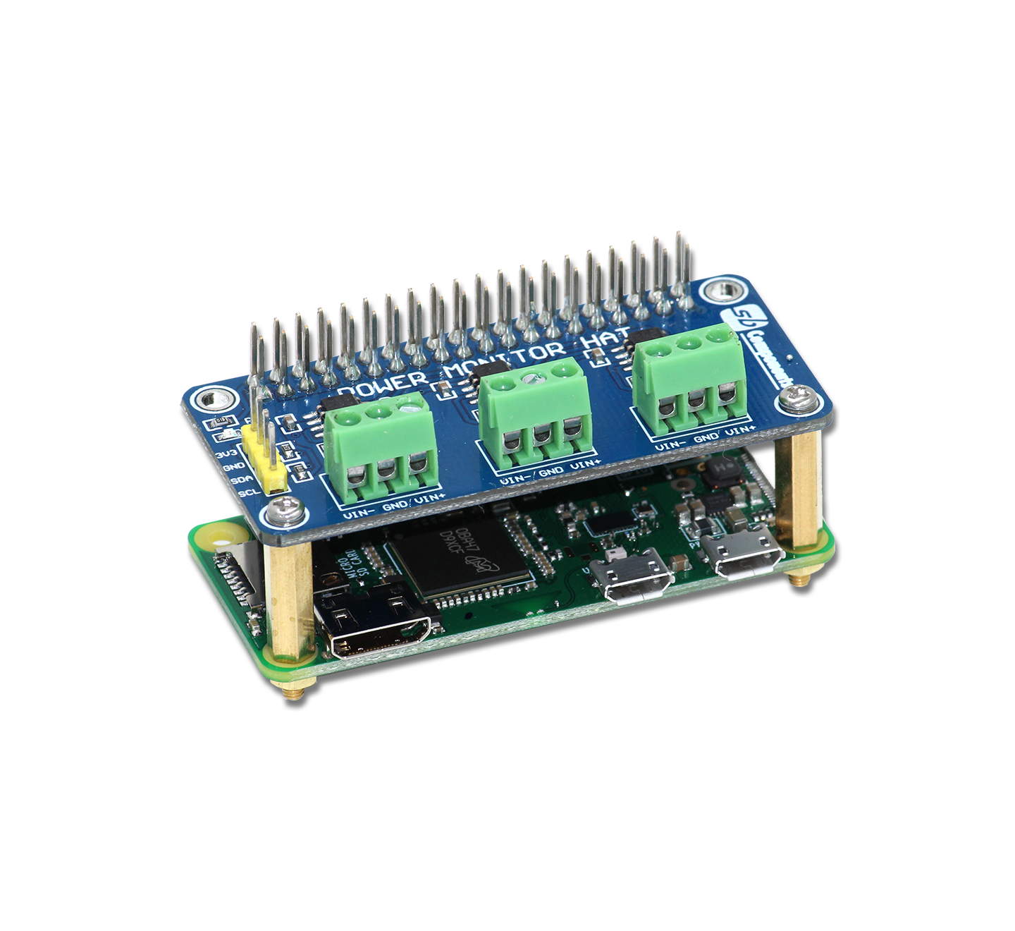 3-ch Current/Voltage/Power Monitor HAT for Raspberry Pi, I2C/SMBus