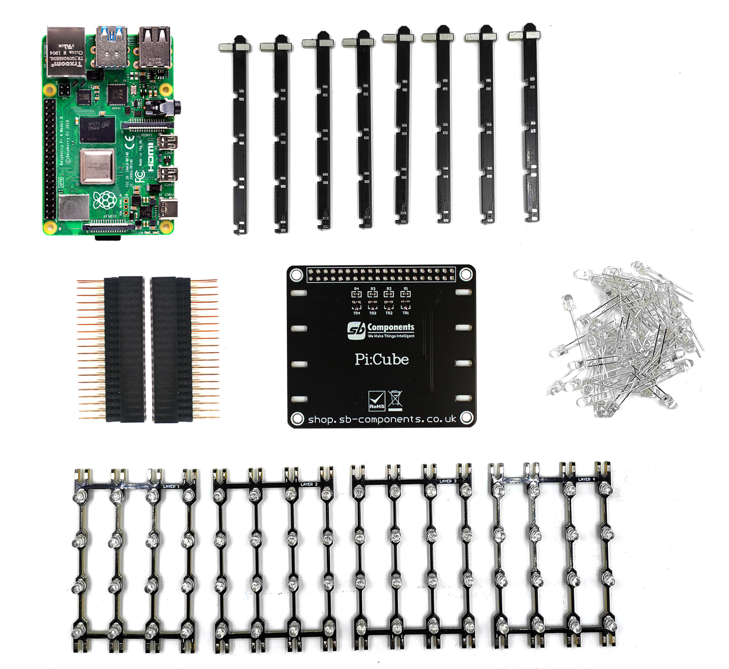 PiCube: 4x4x4 LED Cube Unassembled