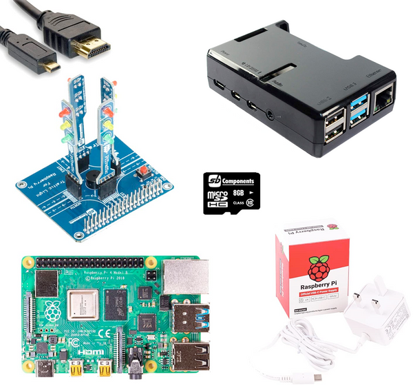 Raspberry Pi 4 Starter Kit with PiTraffic (Raspberry Pi Traffic Light Shield)